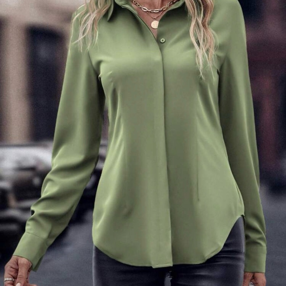 Olive Green Women's Button Down Blouse XL
